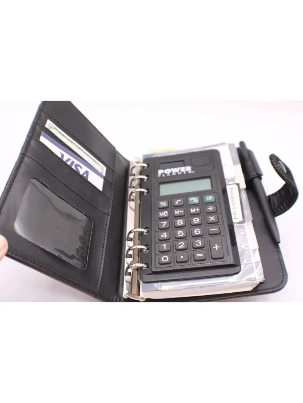 Power Planner Two-Tone Agenda Organizer Calculator Card Slots Notepad Pen ID Vtg